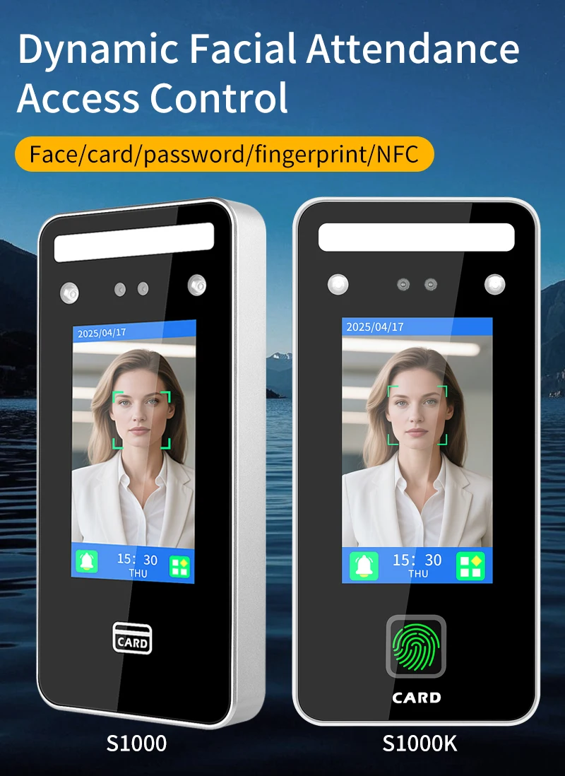 KI-Terminal für biometrische Fingerabdrücke und Gesichtserkennung, 4,3-Zoll-Drehkreuzkartenleser für Zeiterfassungszugangskontrollsystem Image