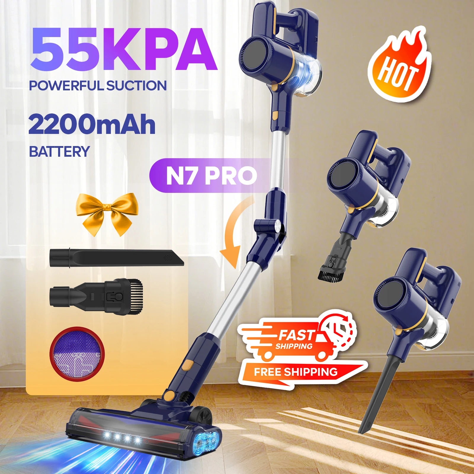 Akku-Staubsauger, 55 kPa, 2 Betriebsmodi, Batterie, für Tierhaare, Teppiche, Hartböden Image