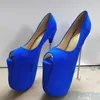Plattform 22 cm Super High Heels frauen Pumpen Schuhe 2025 Sexy Flock Blau Peep Toe Mit Hohen Absätzen Hochzeit Tanz schuhe Weibliche Große Größe 45
