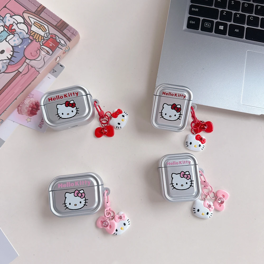 Sanrio Hello Kitty Niedliche Cartoon-Kopfhörerhülle für Airpods 4 1 2 3 Pro 2, kabellose Bluetooth-Headset-Schutzhülle mit Anhänger Image