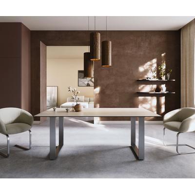 DELIFE Esstisch Edge 200x100 Keramik Laminam® Travertino Bianco Creme-Weiß Edelstahl Schmal, Esstische Image
