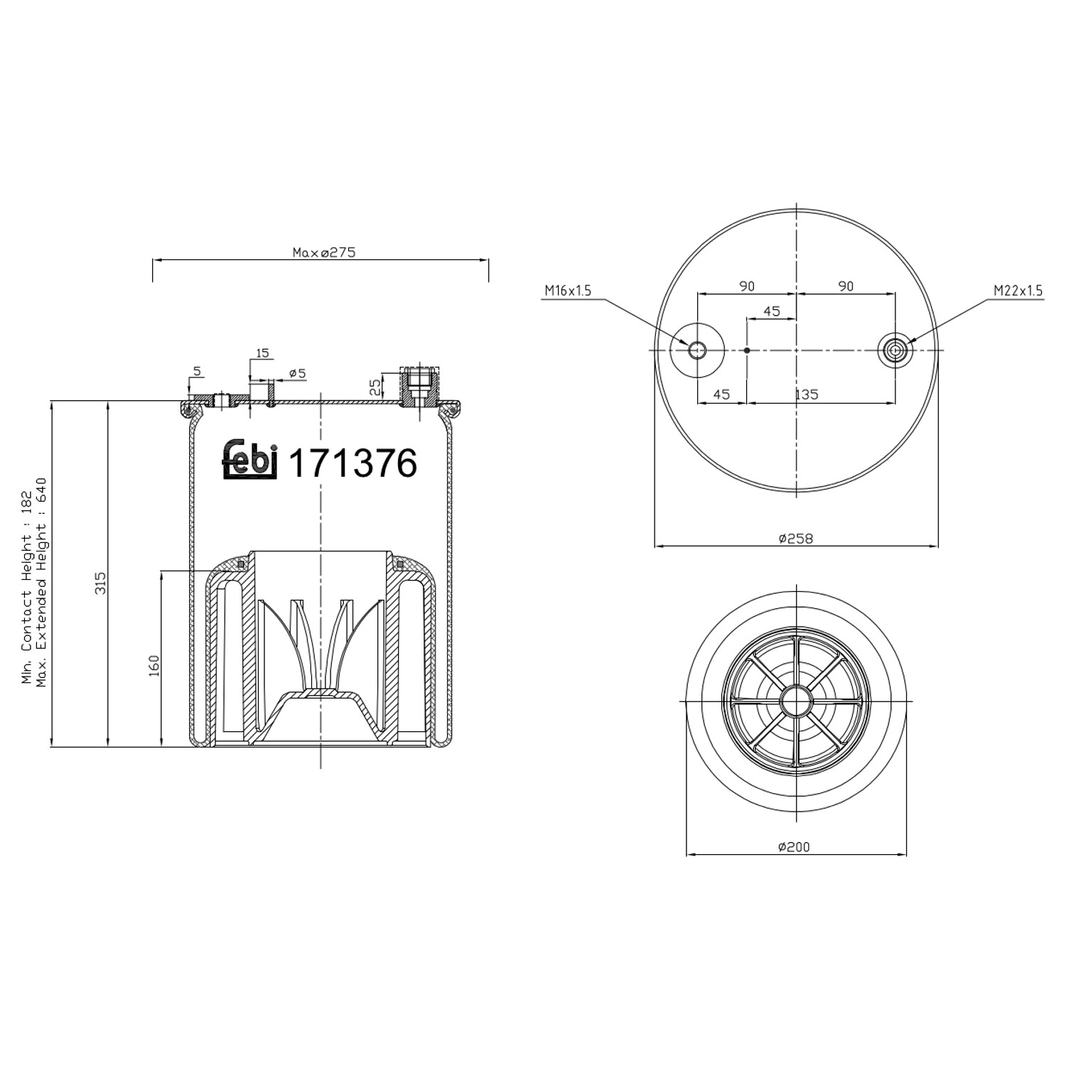 FEBI BILSTEIN Federbalg, Luftfederung MERCEDES-BENZ 171376 9603200157,9603206857,9603207721 A9603200157,A9603206857,A9603207721 Image