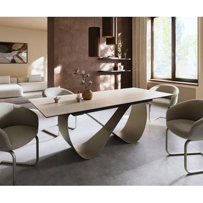 DELIFE Esstisch Edge 180-220x100 Keramik Laminam® Travertino Bianco Creme-Weiß Infinity Metall Effektfinish Titan ausziehbar, Esstische Image