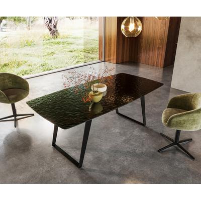 DELIFE Esstisch Edge Boot 200x100 Reliefglas Rauchschwarz 3D-Design Metall Schräg Schwarz, Esstische Image