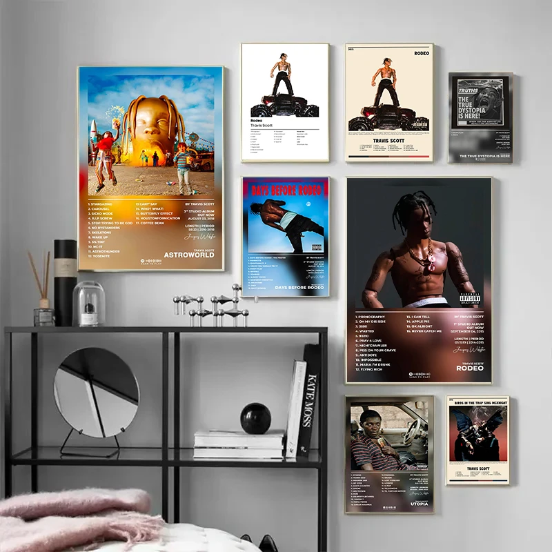 Travis Scott Rodeo Astroworld Album musicale Copertina Serie Poster artistico Pittura su tela Stampa da parete Immagine per soggiorno Decorazioni per la casa