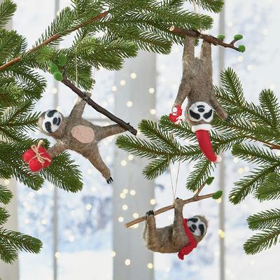 Christmas Felt Sloth Ornament, Set Of Three - Grandin Road