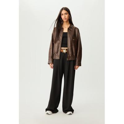 Stradivarius Leather effect jacket with pockets Brown XS