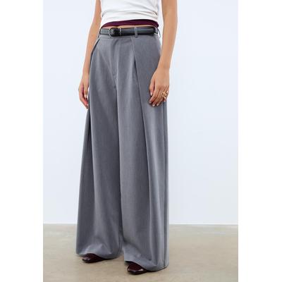 Stradivarius Maxi darted trousers with belt Dark grey 14