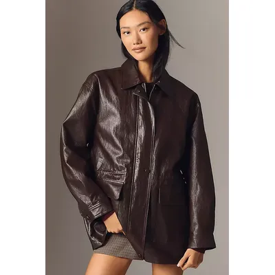 By Anthropologie Cinched-Waist Faux-Leather Jacket