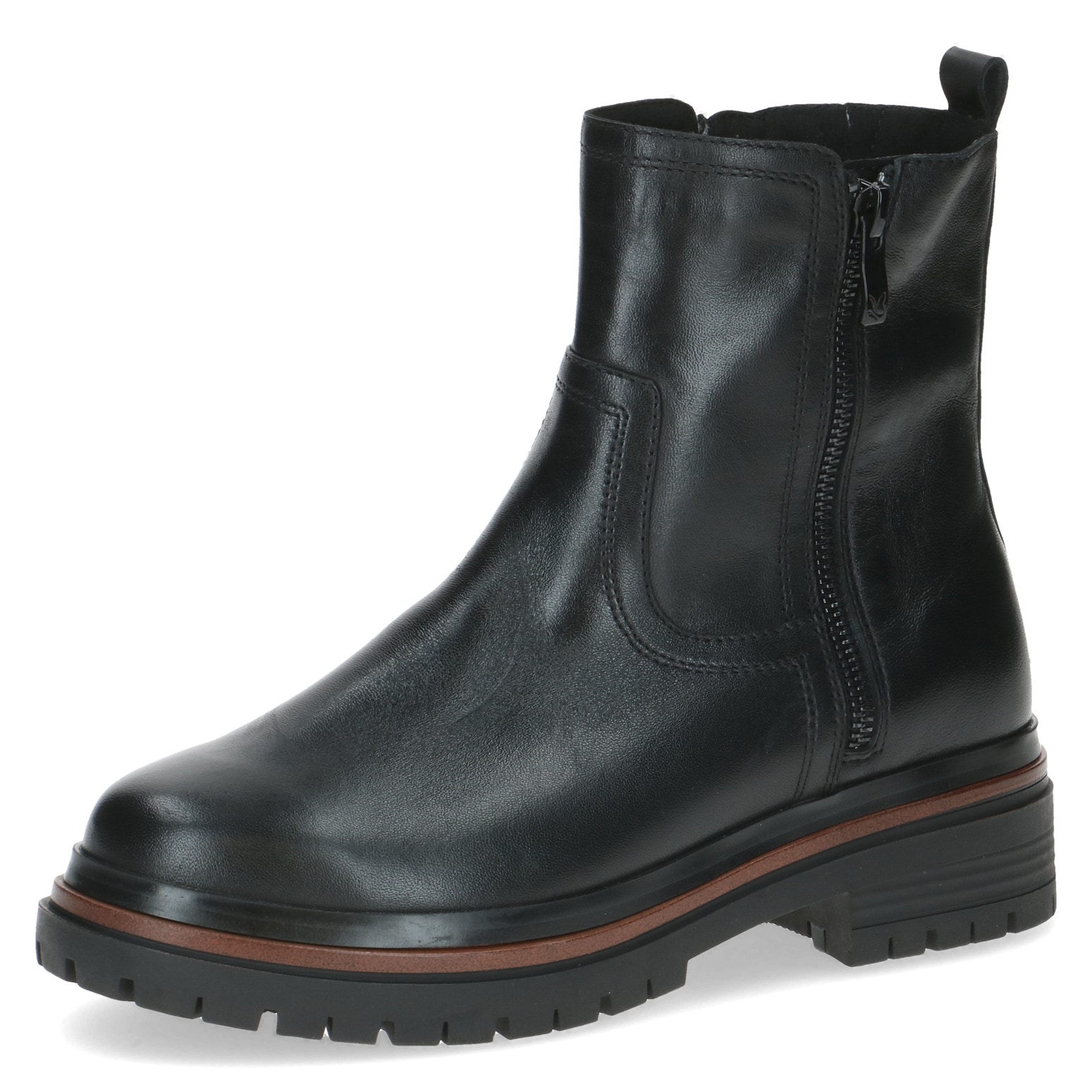 Chelseaboots CAPRICE, Damen, Gr. 37, schwarz, Leder, Schuhe Chelseaboots, Blockabsatz, Stiefelette mit Zierreißverschluss an der Außenseite