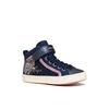 Sneaker GEOX "J KALISPERA GIRL", Kinder, Gr. 33, blau (navy, rosa), Synthetik, Textil, Glitzer, metallic, modisch, Schuhe, Schnürboots, Glitzerschuh mit Gummizug, Größenschablone zum Download