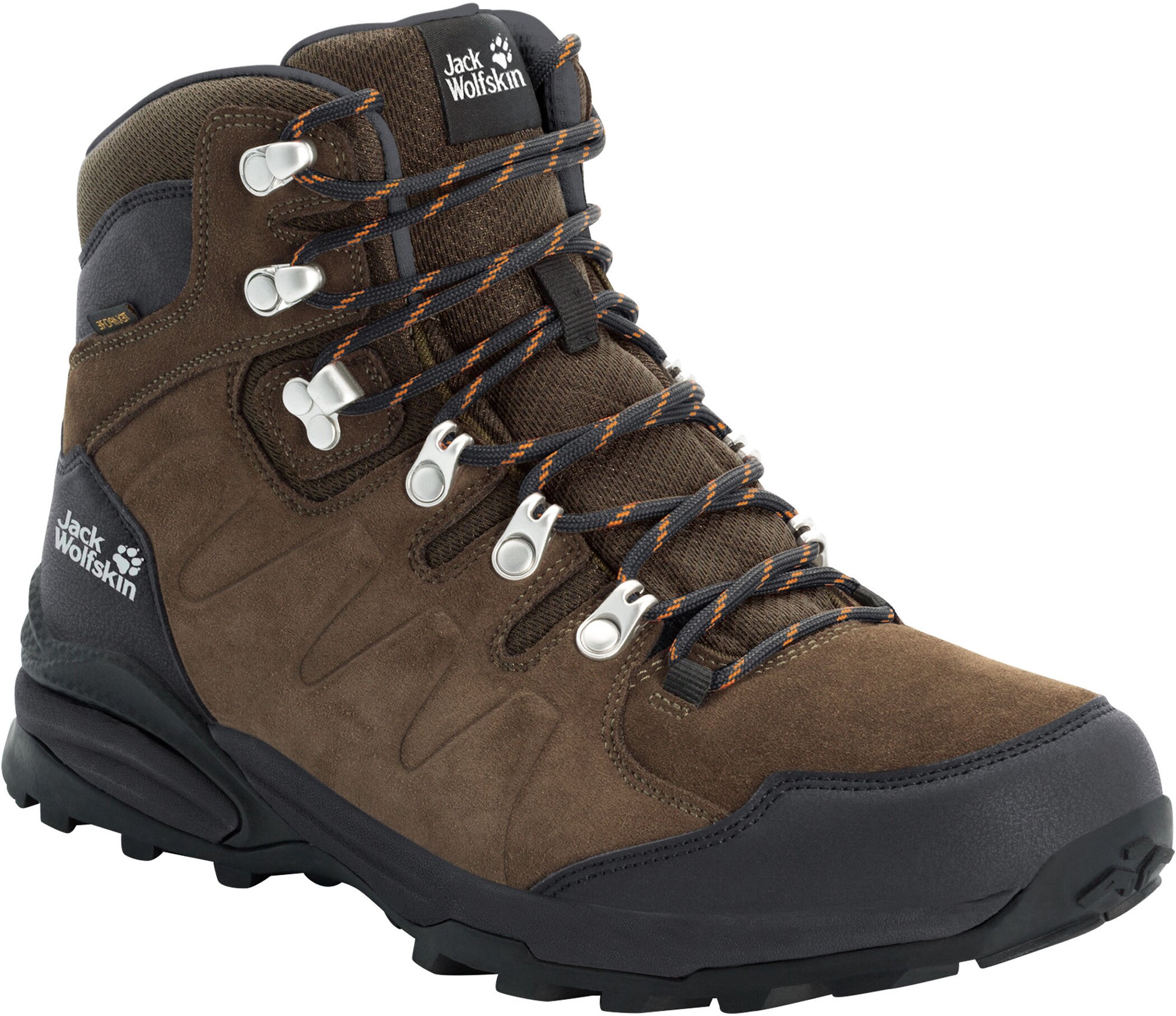 Wanderschuh JACK WOLFSKIN "REFUGIO TEXAPORE MID M", Damen, Gr. 46, braun, phantom, Leder, Textil, Schuhe Wanderschuh, Wasserdicht, Trekkingschuh, Topseller