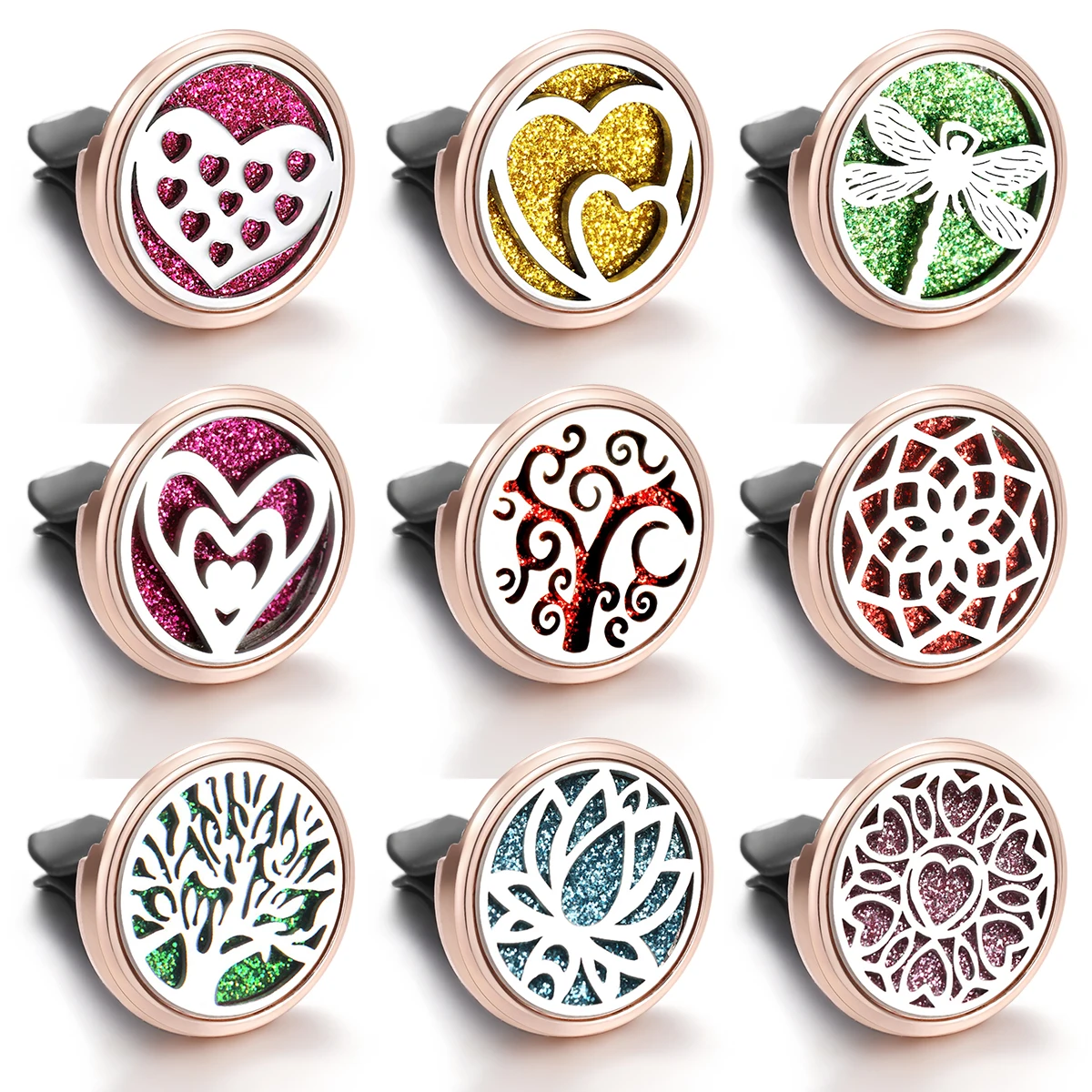 Golden Insert Aromatherapie Auto Medaillon Anhänger Outlet Lufterfrischer Clip Ätherisches Öl Herzförmiger Diffusor Auto Einzigartiges Zubehör Image