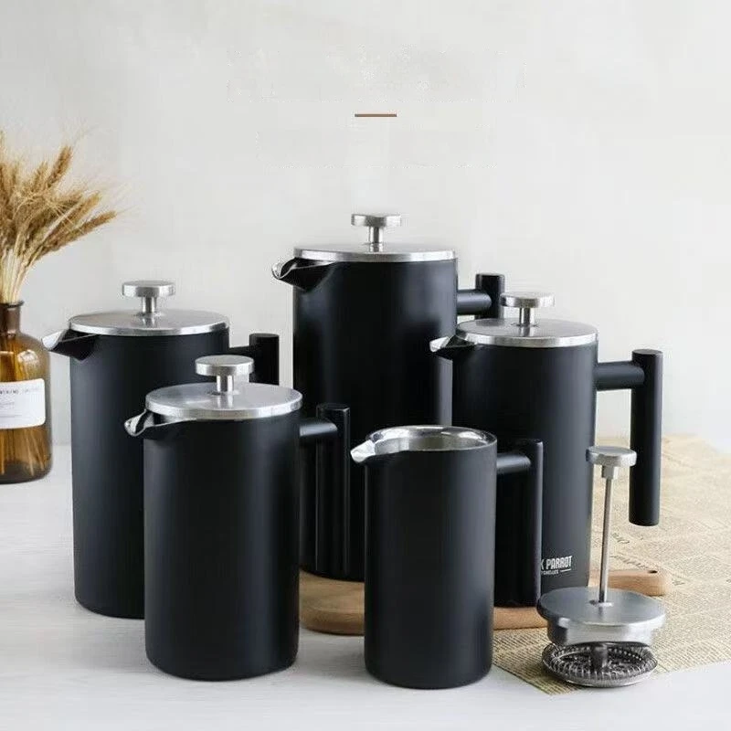 350–1000 ml French-Press-Kaffeemaschine mit 3-lagigem Edelstahlfilter, schwarze doppelwandige, isolierte Kaffeemaschine mit Design Image