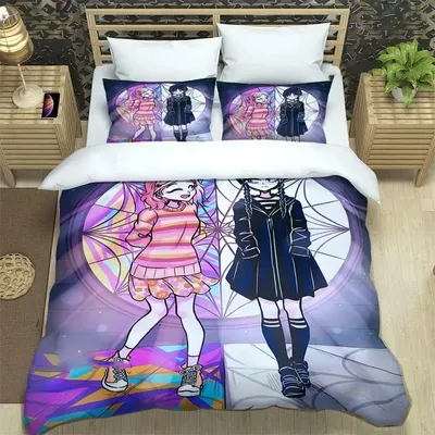 TV-Serie Wednesday Addams Bettwäsche-Set, Bettbezug, Bett-Set, Bettbezug, Kissenbezug, Tröster, King-Size-Bett, Queen-Size-Bettwäsche für Jungen und Erwachsene