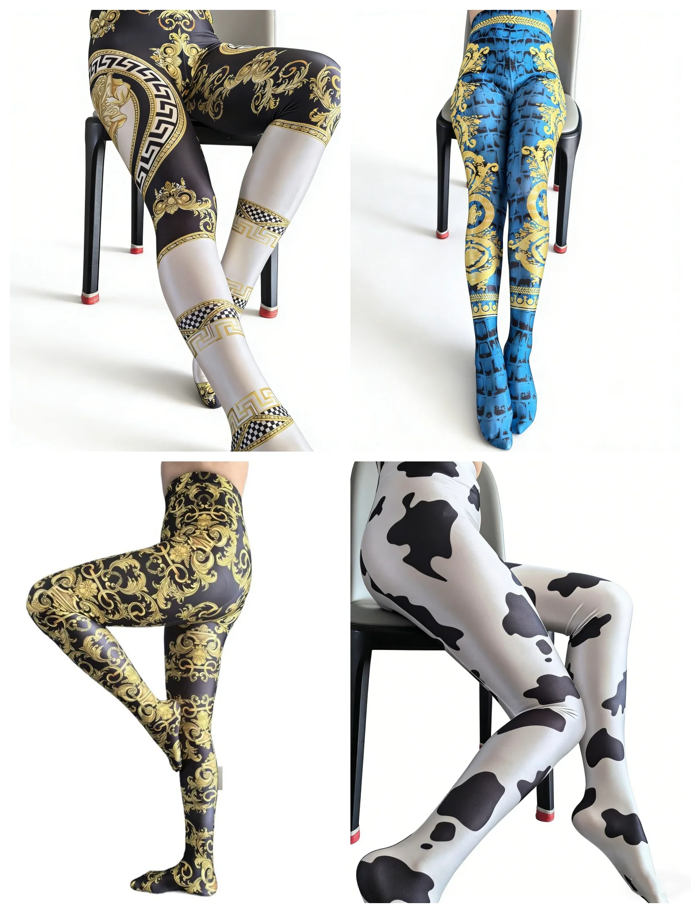 Plus Size blickdichte Strumpfhosen für Frauen, bedruckte Strumpfhosen, Leggings, unelastische Fitnesshose, hohe Taille, Sport, Workout, Bühne, sexy Strumpf Image