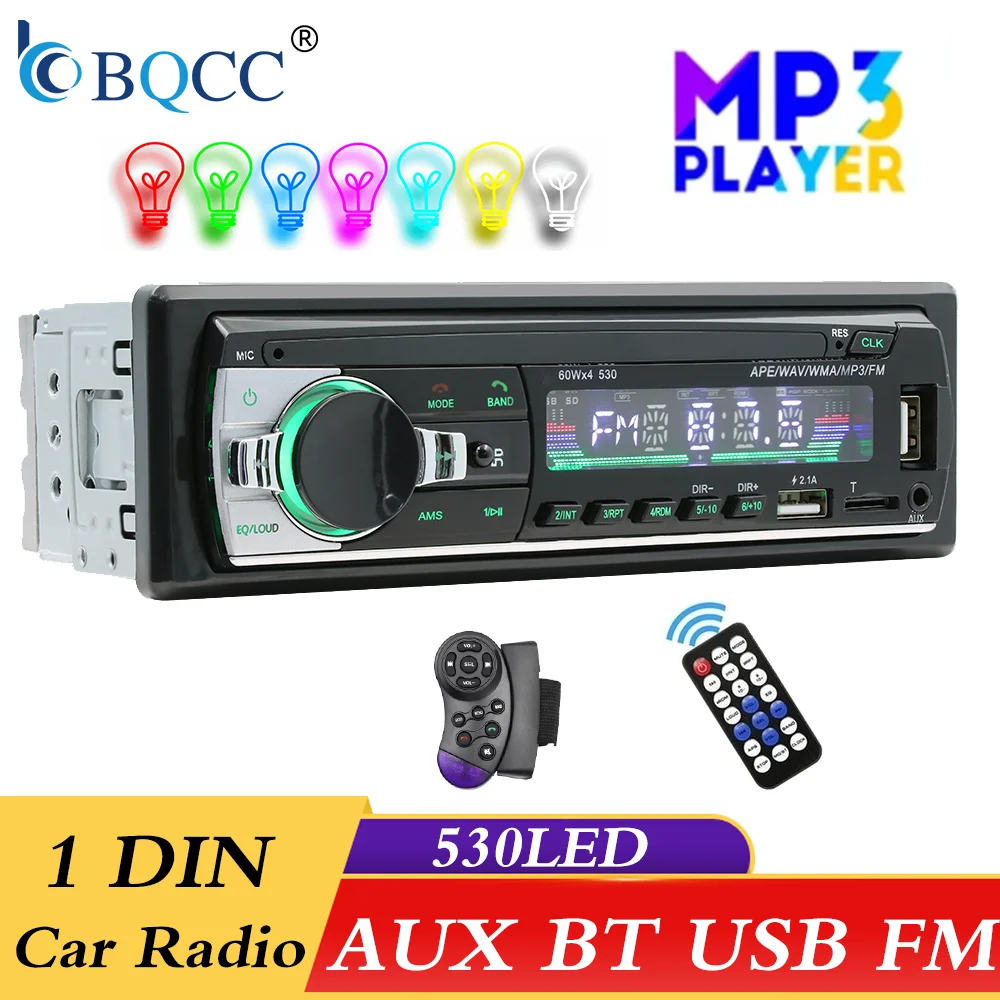 BQCC 1 Din FM Autoradio Audio Stereo Aux Eingang Empfänger TF SD USB 12 V In-dash MP3 Bluetooth Multimedia Auto Radio Player Image