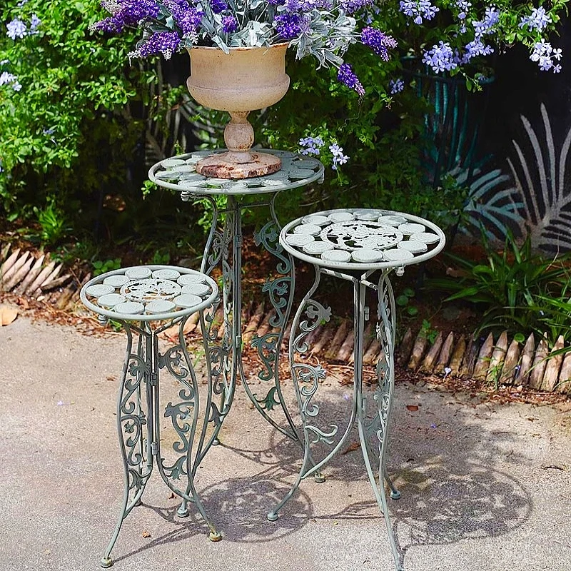 American Country Retro-Blumenhocker aus Eisen, Balkon, Garten, Innen- und Außenhof, B&B, bodenstehender dekorativer Blumentopfständer Image