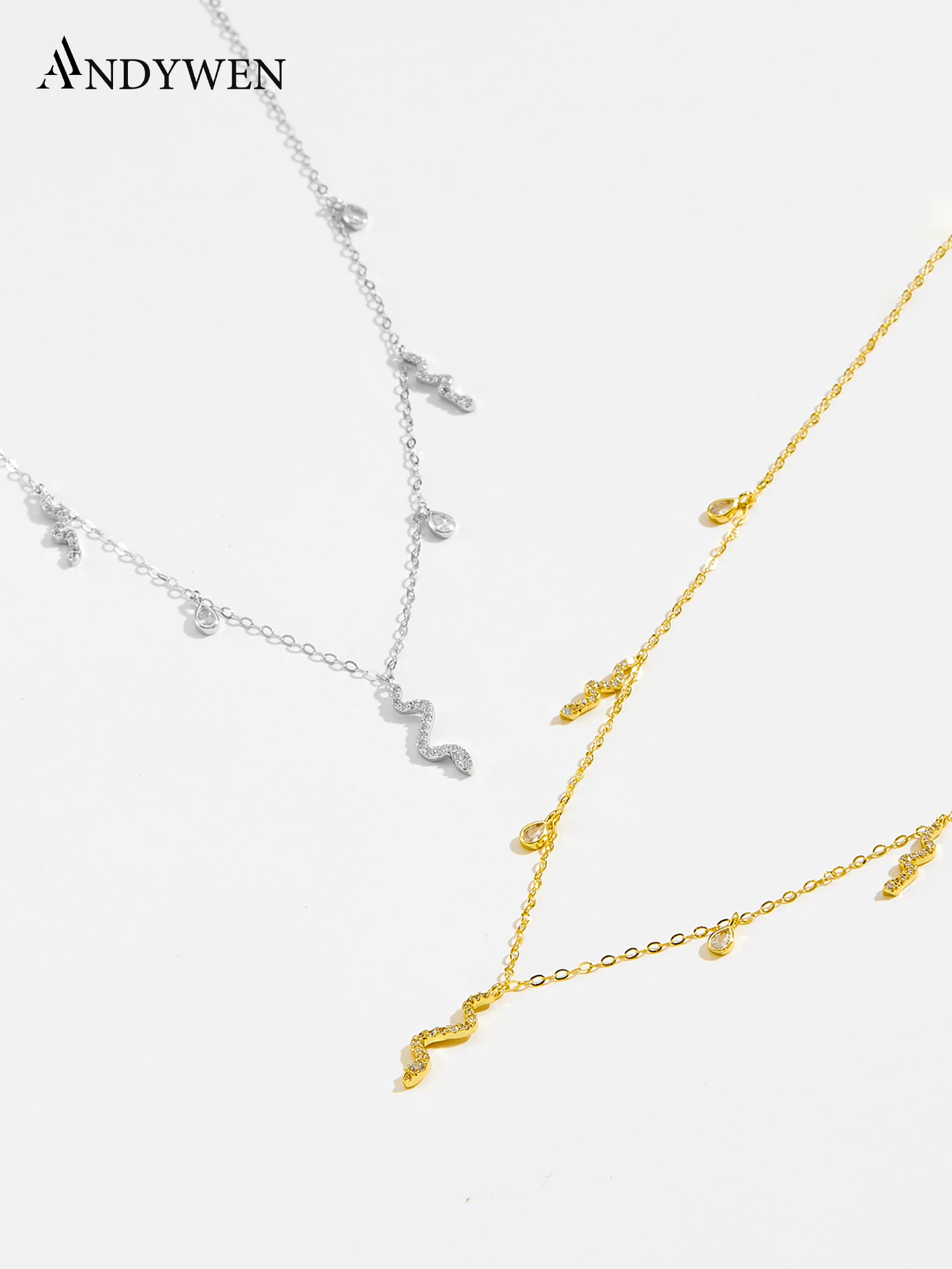 ANDYWEN Halskette mit Schlangen- und Tropfenform aus 925er Silber, Schmuck mit CZ-Akzent, mystisches Geschenk für Frauen, elegante Alltagskleidung Image