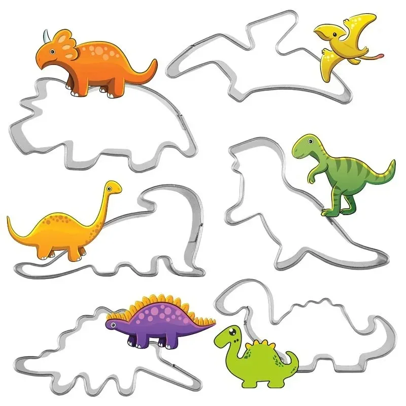 6 Stücke Heißer Edelstahl Dinosaurier Tier Backen Keks Ausstecher Kuchenform Utensilien Image