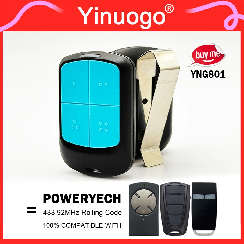 Tor-Fernbedienung, Garagentoröffner mit Clip YNG801 für POWERTECH PR2 PR4 PR1 Handsender, 433 MHz Rolling Code Image