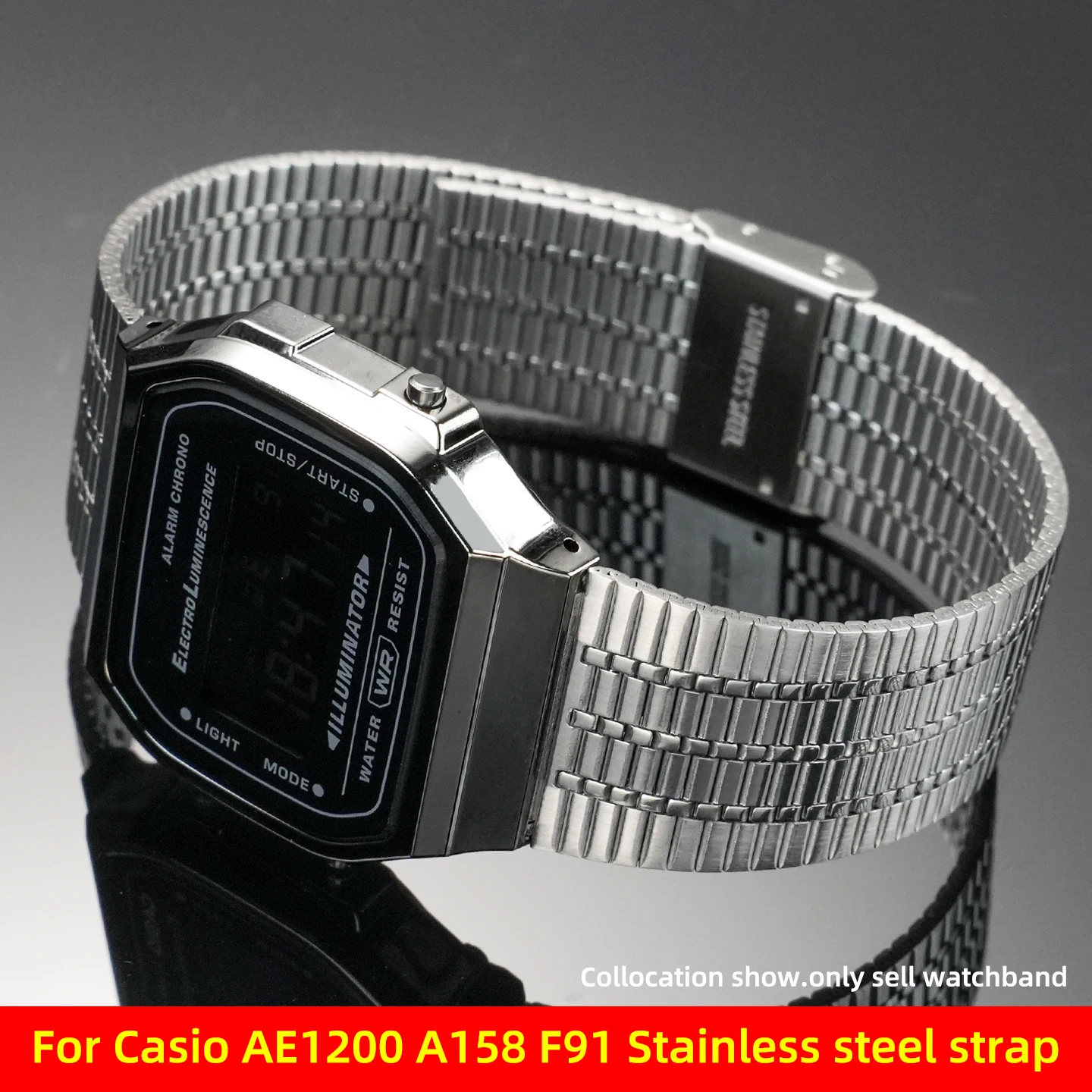AE1200 Stainless steel Strap For Casio small square AE-1200 AE-1300 A158 A159 A168 AQ-150W F-108 F91 Metal Watch band Replace