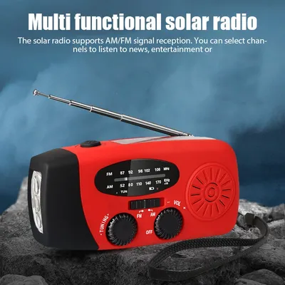 Portable Multifunctional Hand Radio Crank Dynamo Solar Powered Weather Radios NOAA/AM/FM Emergency LED Flashlight Power Bank