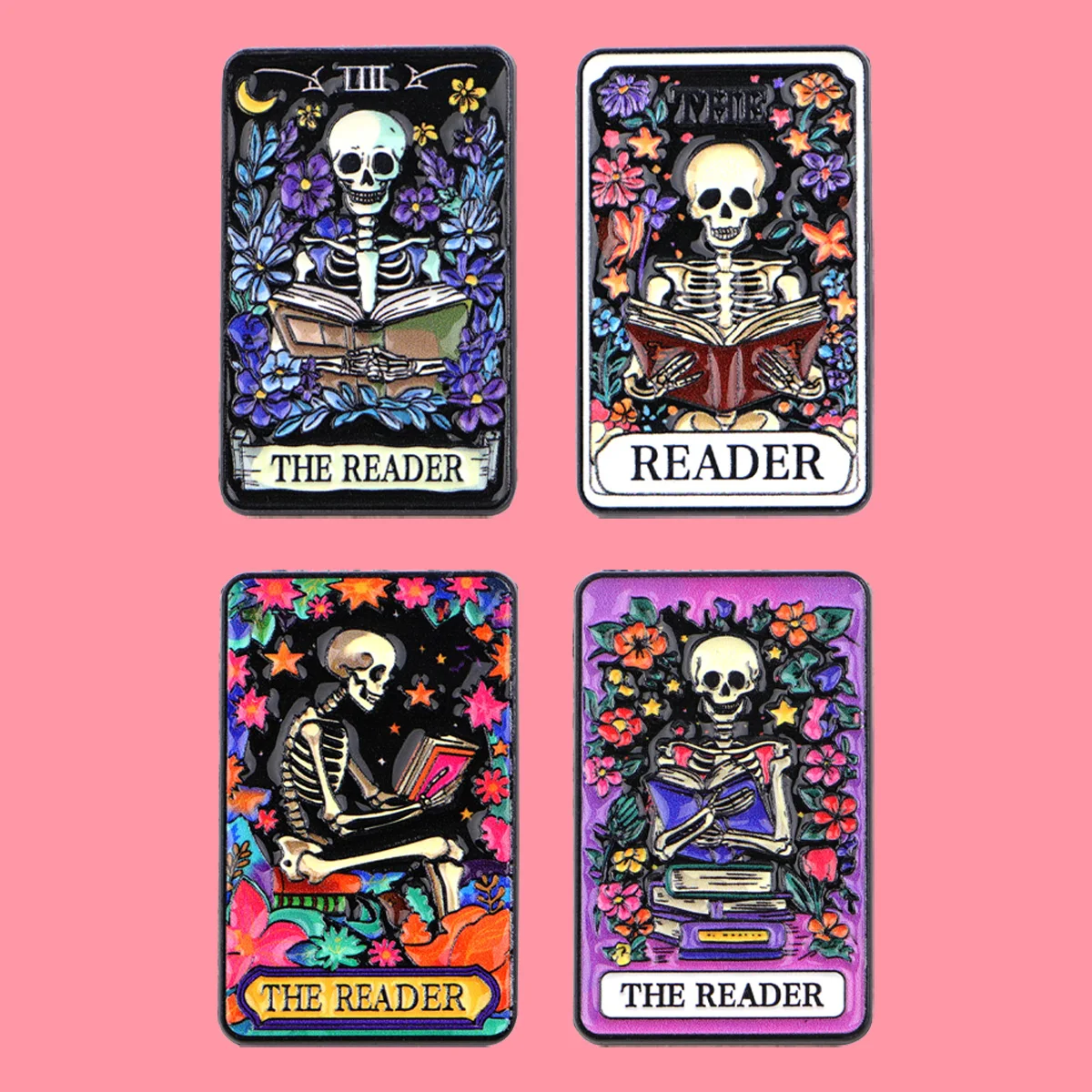 Skelett Tarot Karte Emaille Pins Cartoon Brosche Anstecknadel Abzeichen auf Rucksack Kleidung Accessoires Modeschmuck Halloween Geschenke Image