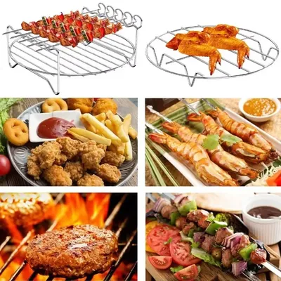 Stainless Grill Baking Pan Skewers Air Fryer Holder Grill Double Barbecue Baking Replacement BBQ Kitchen Tools Bbq Accessories