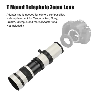White Camera MF Super Telephoto Zoom Lens F/8.3-16 420-800mm T Mount w Universal 1/4 Thread Replacement for DSLR and SLR Cameras