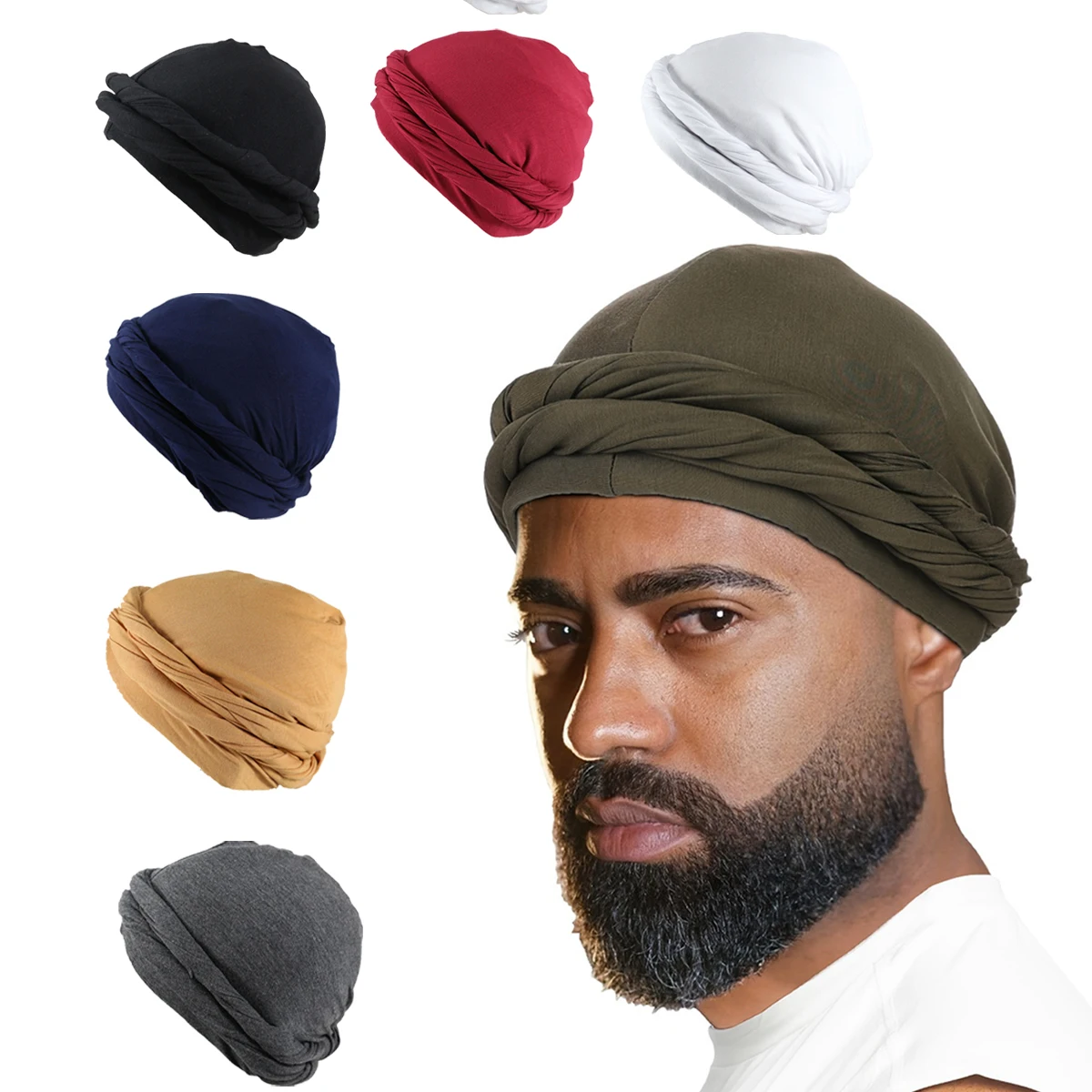 Vintage Turban für Männer Vintage Kopfwickel für Männer Stretch Modal und Satin Turban Schal Krawatte für Haare Image