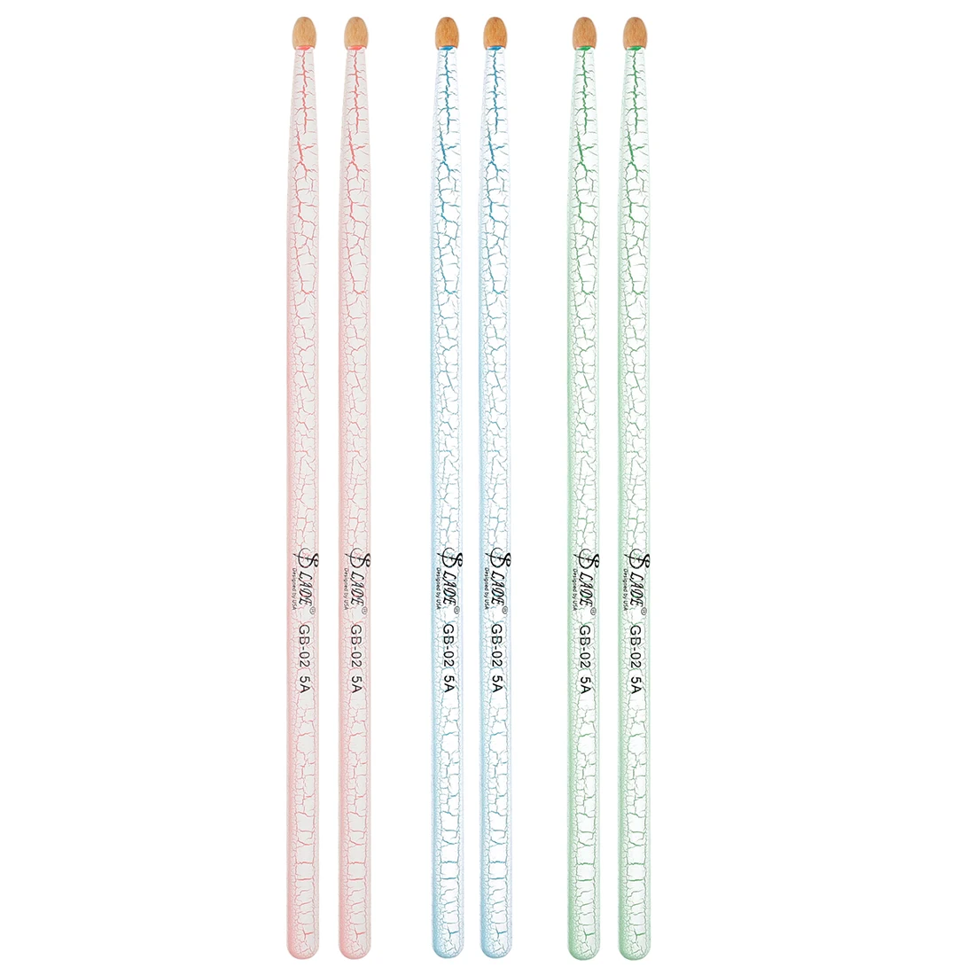 SLADE 5A Drumsticks 3 Paar/Set Eismuster Walnussholz Trommelschlägel Percussion Musikinstrument Zubehör Rot/Blau/Grün Image