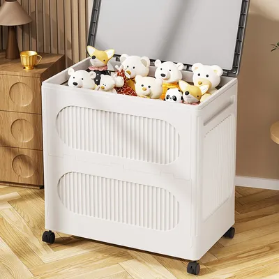 60cm Foldable Toy Chest, Rolling Storage Box with Wheels, Space-Saving Organizer for Bedroom/Living Room,Large Capacity Storage