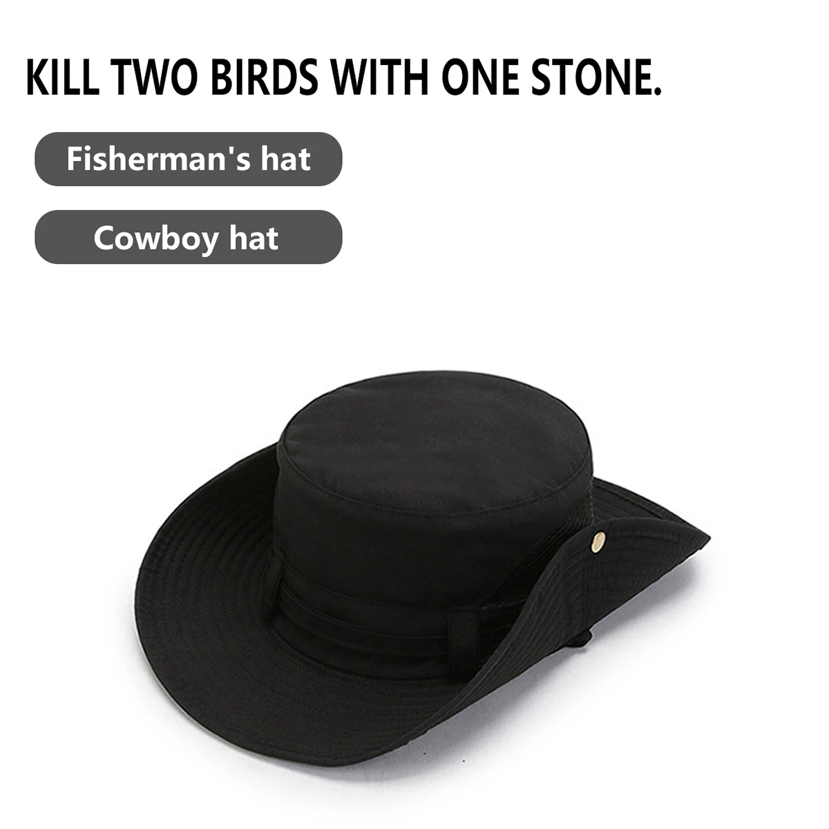 Outdoor-Bergsteiger-Fischerhut für Männer und Frauen, Sommer-Sonnenschutz, schnell trocknender Sonnenhut, Outdoor-Angeln, Camping-Stil, Western-Cowboy-Hut, personalisierbar, modisch, Klettern Image