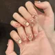 10pcs Leopard Print Ballet Handmade Press on Nails Art Blush Cat's Eye Short Fake Nails Tips Glitter Bow False Nail Set Finished