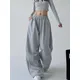 Y2K Harajuku Pantaloni sportivi a gamba larga Donna Streetwear Baggy Pantaloni sportivi grigi oversize Pantaloni da jogging casual con coulisse a vita alta