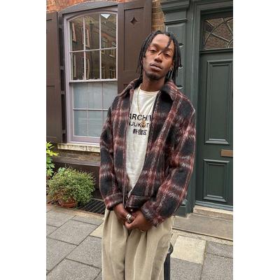 BDG Nicolai Check Brushed Jacket - Red L at Urban Outfitters