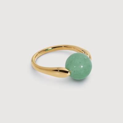 Gold Kate Young Round Gemstone Ring Green Aventurine