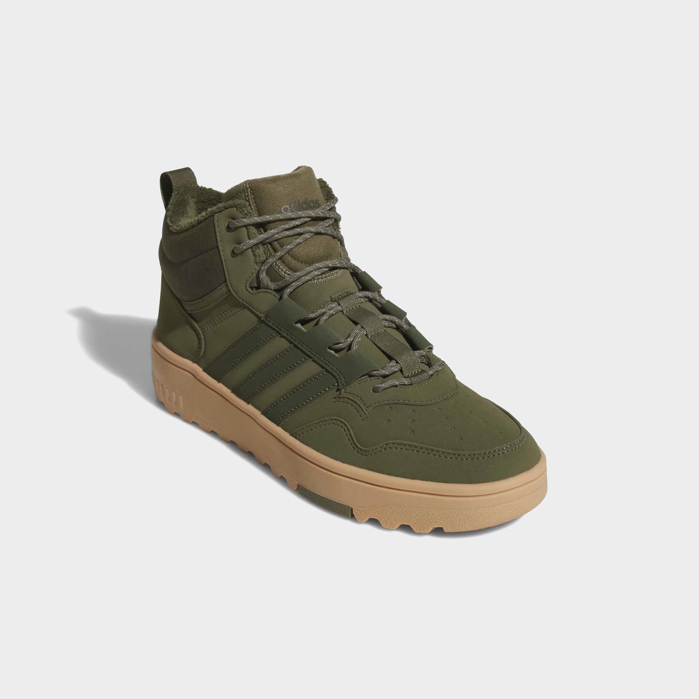 Winterboots ADIDAS SPORTSWEAR "HOOPS 4.0 MID", Damen, Gr. 47, grün (olive strata, night cargo, gum4), Synthetik, Schuhe Winterboots, Winterschuhe, Winterstiefel, Snowboots