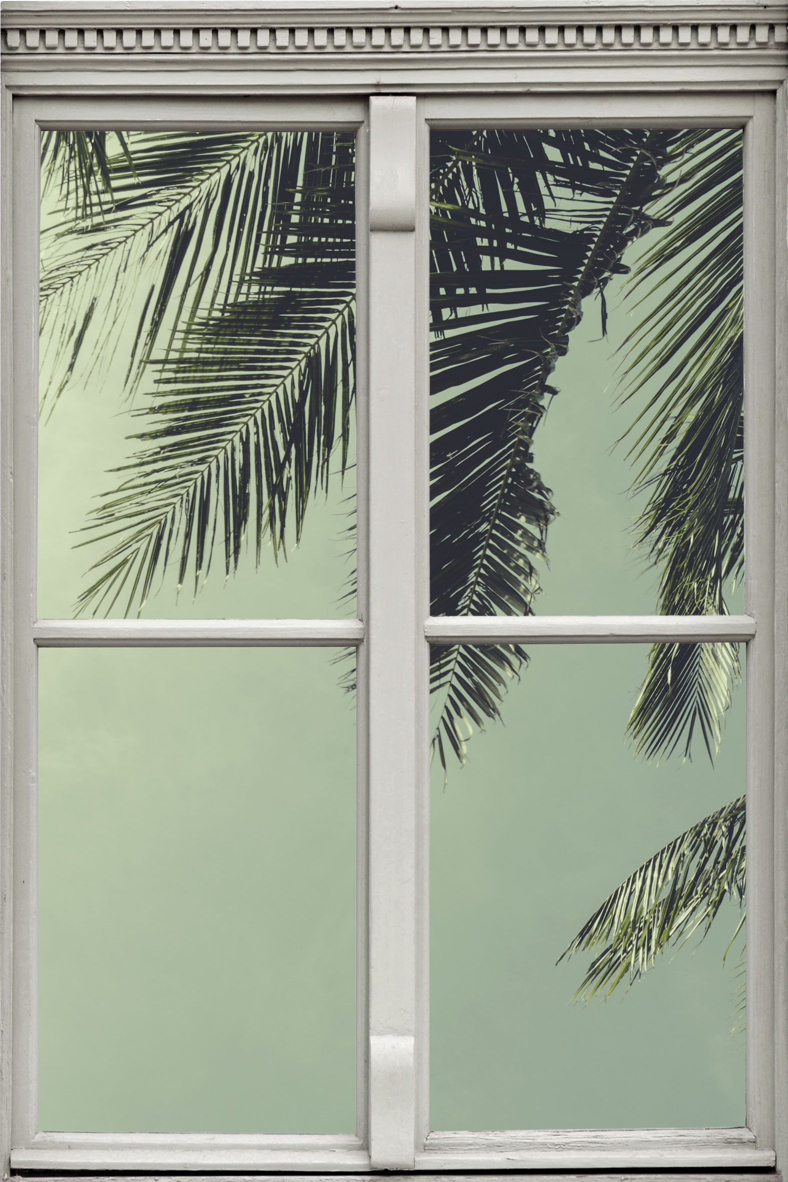 Wandsticker QUEENCE "Palmenblätter", grün, B:40cm H:60cm T:0,1cm, Wandtattoos, Wandsticker, Wandbild, selbstklebend, 3D, Fenster