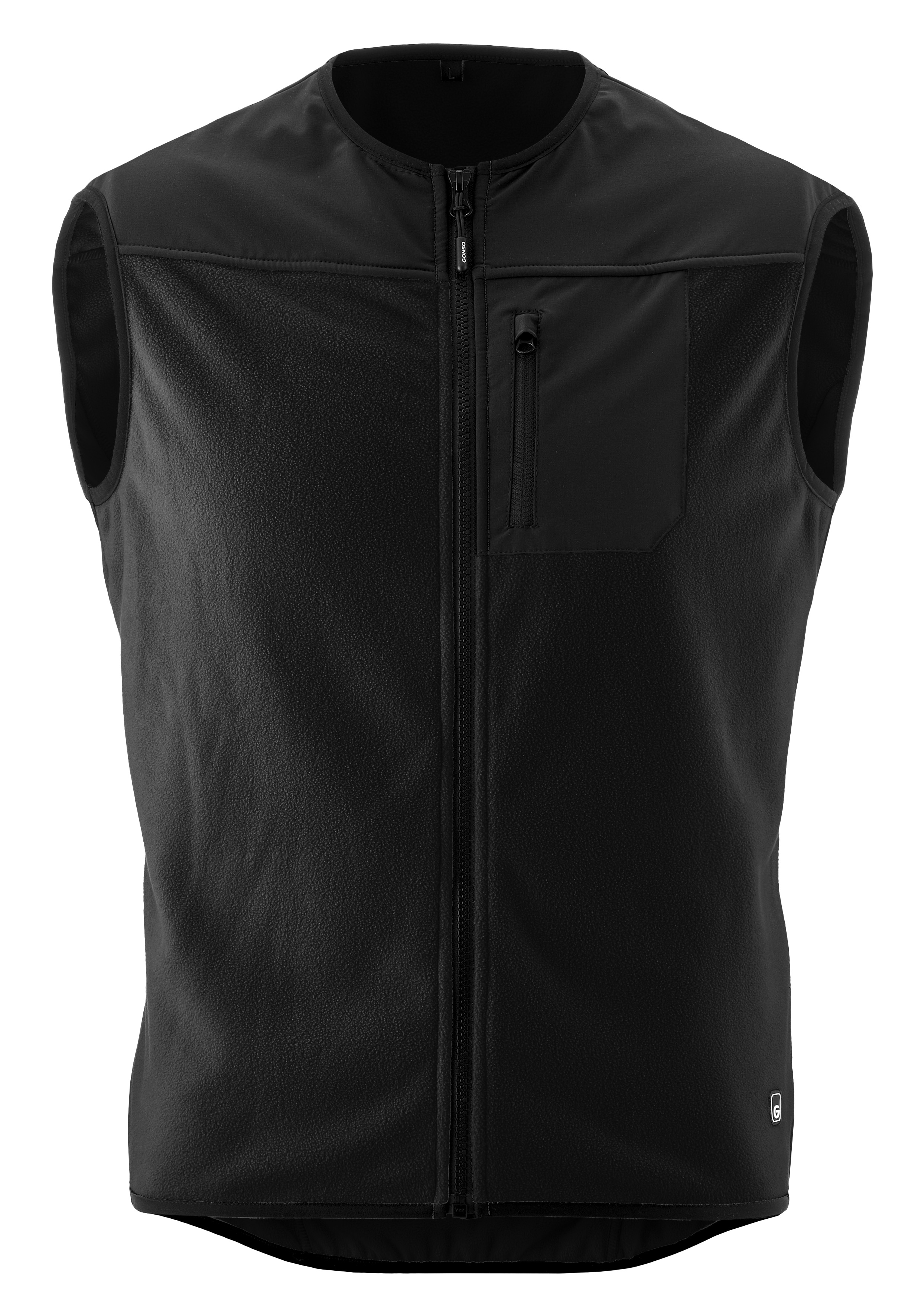 Fahrradjacke GONSO "ADVENTURE VEST FLEECE", Herren, Gr. M, schwarz, 95% Polyester (Recycelt), 5% Elasthan, Rundhals, Jacken, Unisex Radweste, warme Fleece-Weste, integrierte Smartphone Tasche Image