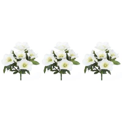 Winterliche Kunstpflanze CREATIV GREEN "Weihnachtsdeko", weiß, H:25cm, Polyester, Kunstpflanzen, 3 Büsche mit je 7 Blüten und Knospen Image