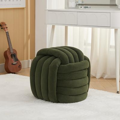 Chenille Fabric Modern Knot Design Ottoman Makeup Stool Footstool, Comfortable and Stylish Seat for Living Room, Bedroom,Green