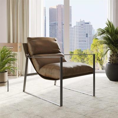Modern Faux Leather Accent Chair With Metal Frame And Cushion - 36