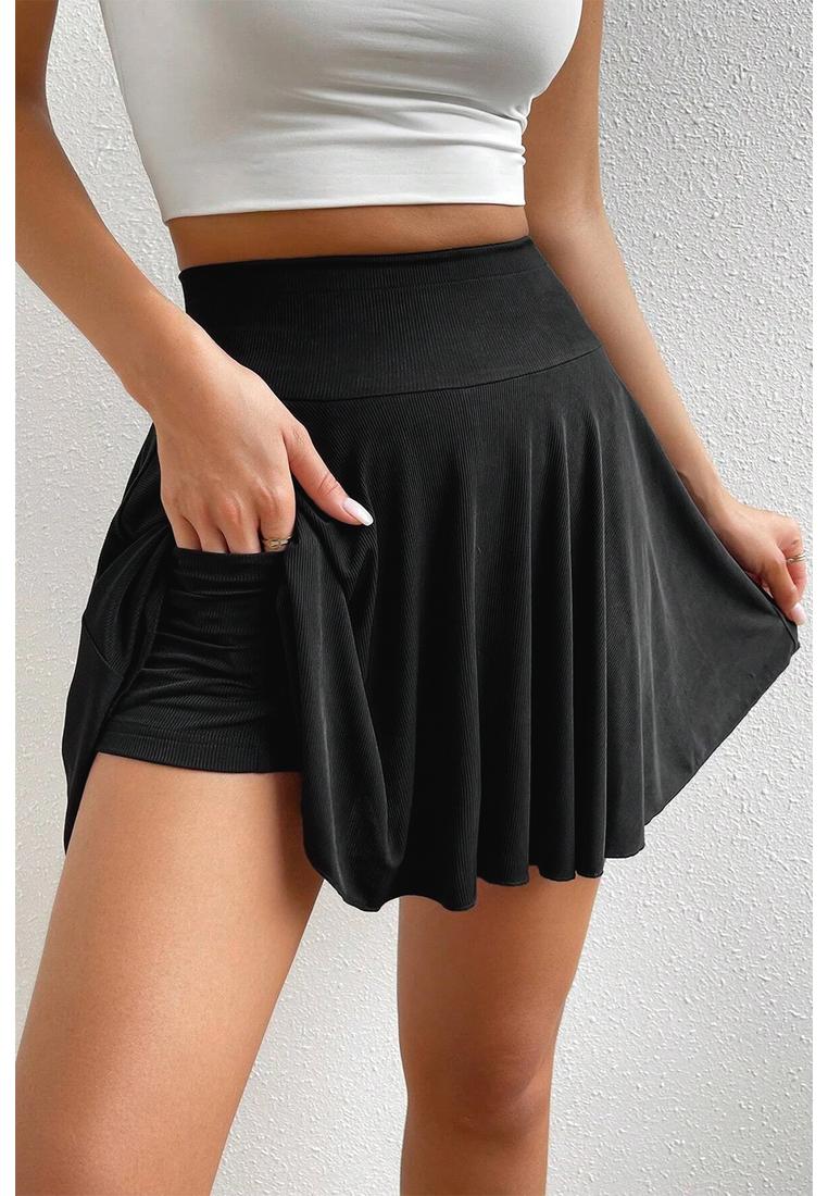 Schwarzer A-Linien Drapierter Hocher Sitz Shorts mit Taschen und Futter Image