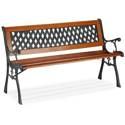 relaxdays Gartenbank aus Holz & Gusseisen für 2 Personen braun, 121.5 cm Image
