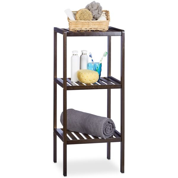 relaxdays Badregal Bambus mit 3 Ablageflächen 80 x 34,5 x 33 cm braun Image