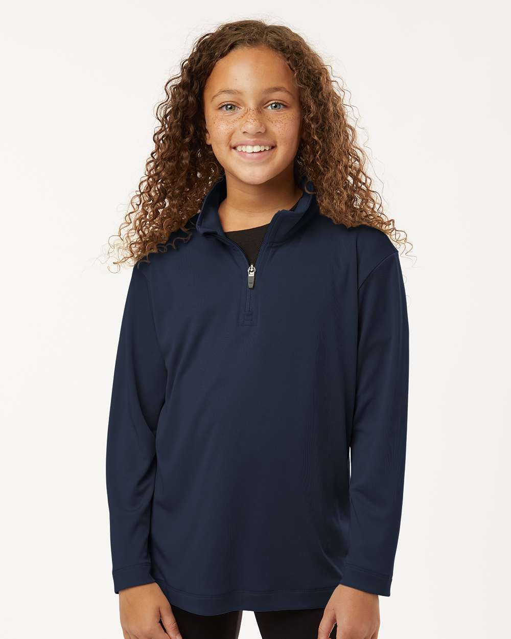 AllPro 41870Y Athletic Youth Pro-Lock Performance Quarter-Zip Pullover Top in Navy Blue size XS | Polyester