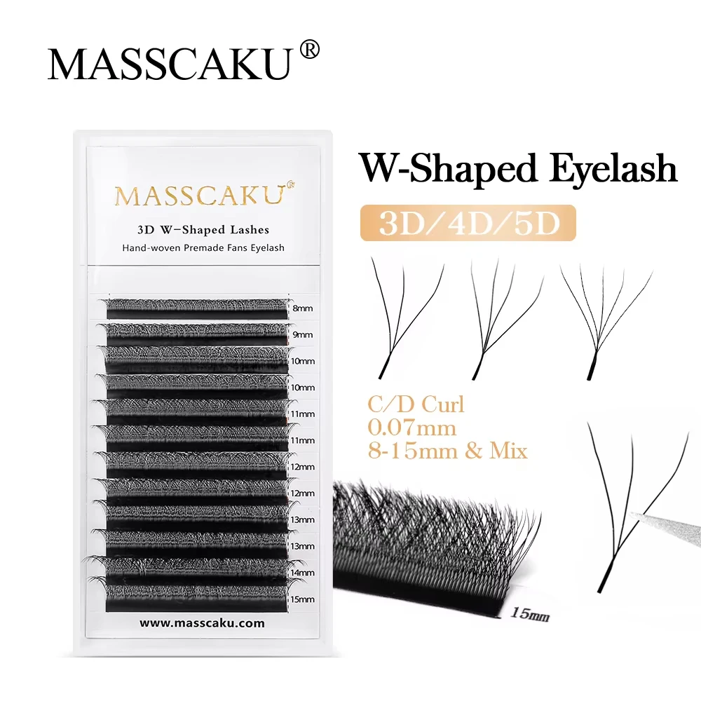 MASSCAKU W-Form 3D 4D 5D Vorgefertigtes Volumen Einfache Fächer Natur Weiches Licht Einzelwimpern Clover Bloom Falsche Wimpernverlängerung Image