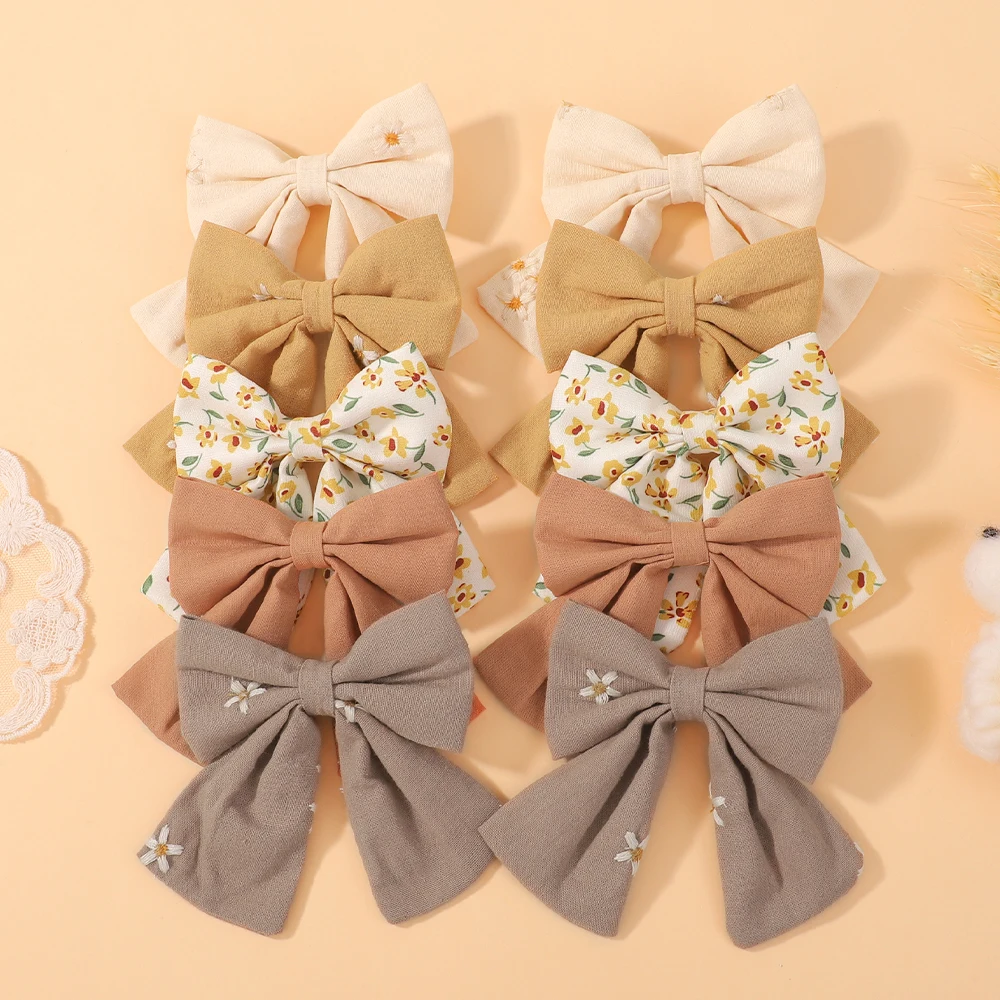 8Pcs Herbst Blume Drucken Bowknot Haar Clips Für Nette Baby Mädchen Baumwolle Bögen Haarnadeln Barrettes Headwear Kinder Haar Zubehör Image